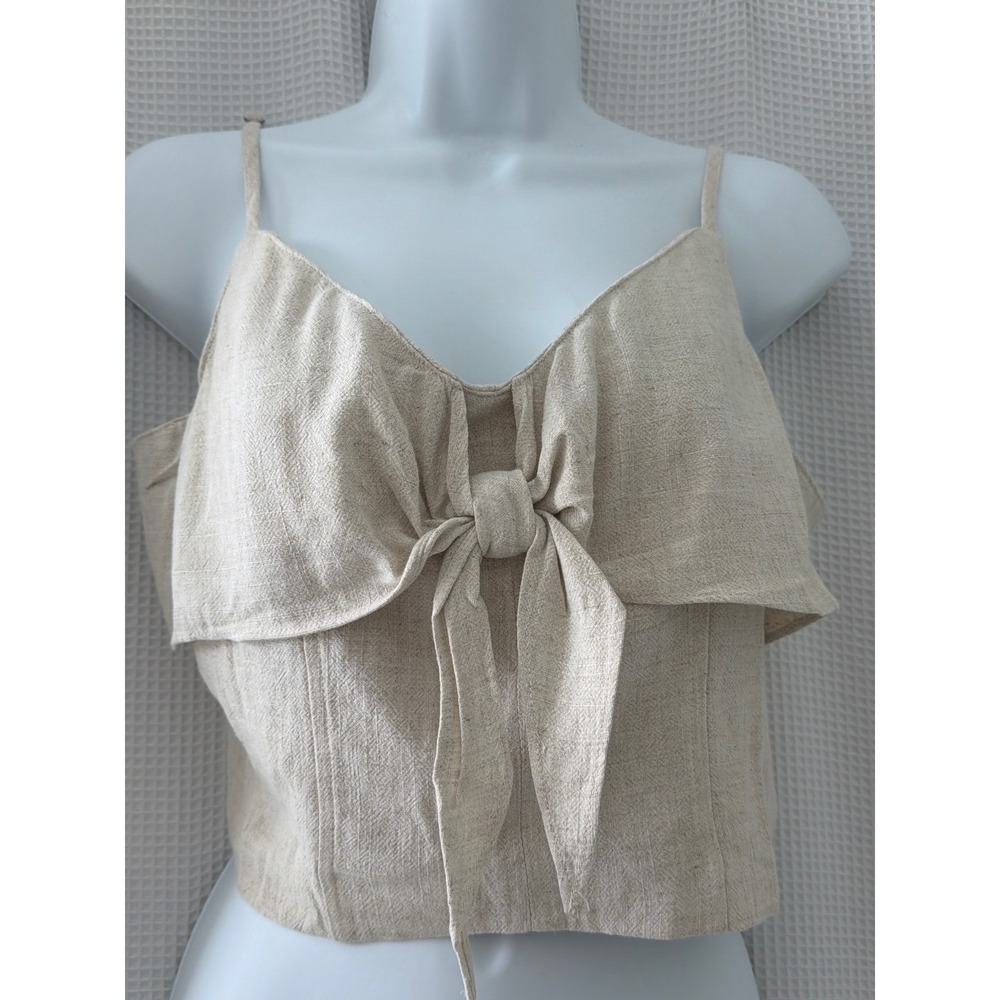 Gentle Fawn Tie Front Smocked Crop Top Oatmeal Linen Blend Medium NWT